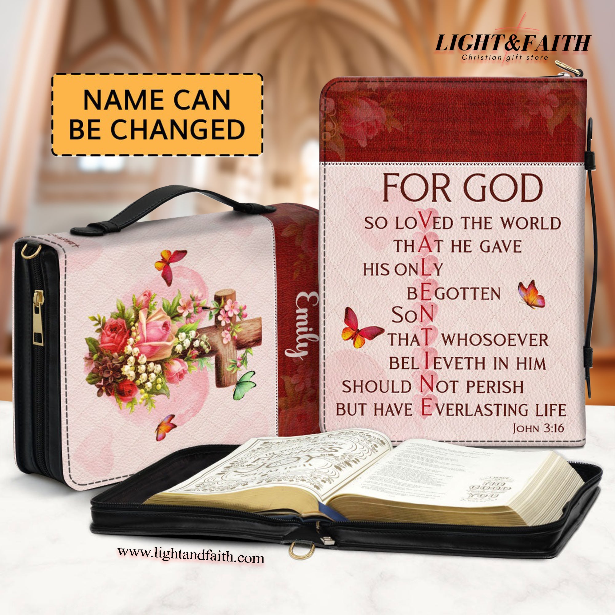 For God So Loved The World Leather Book Cover, Personalized Zippered Bible Cover With Name, Religious Gifts For Christian Couples, Christian Gift, Bible Covers Jesus Gifts